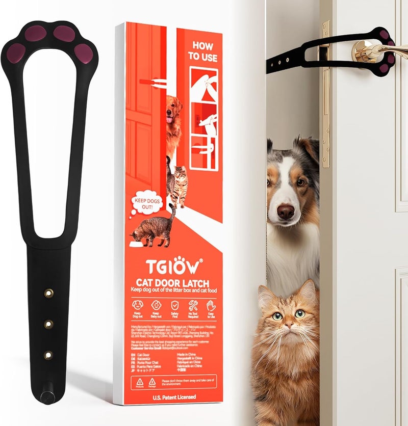 TGIOW Cat Door Latch, 1 Pcs Cat Door Stopper Pet Door Latch to Keep Dog Out of Litter Box and Food, Door Prop for Cat with 4 Adjustable Size Strap 2.2-5" Wide, No Measuring, Easy to Install, Black - Image 1